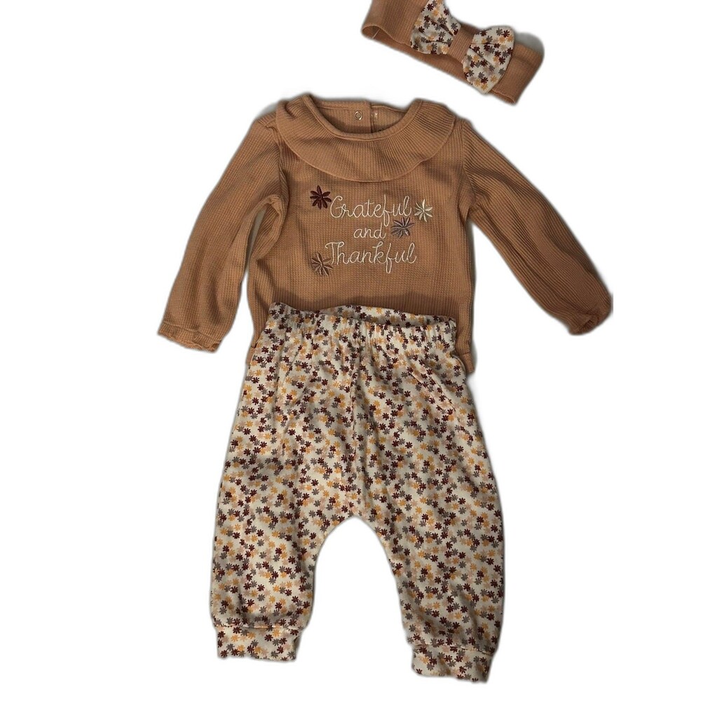 Chick Pea Baby Girl 6-9m 3-piece fall set Top Pants and headband K-10